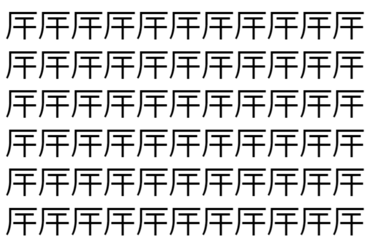 【脳トレ】「厈」の中に紛れて1つ違う文字がある！？あなたは何秒で探し出せるかな？？【違う文字を探せ！】