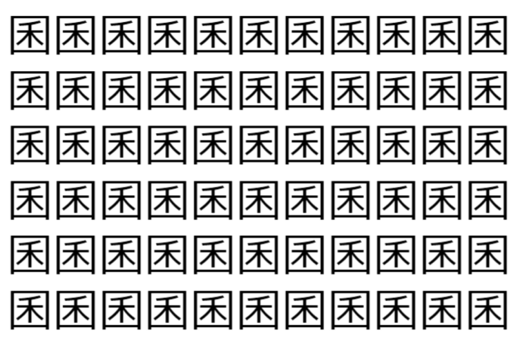 【脳トレ】「囷」の中に紛れて1つ違う文字がある！？あなたは何秒で探し出せるかな？？【違う文字を探せ！】