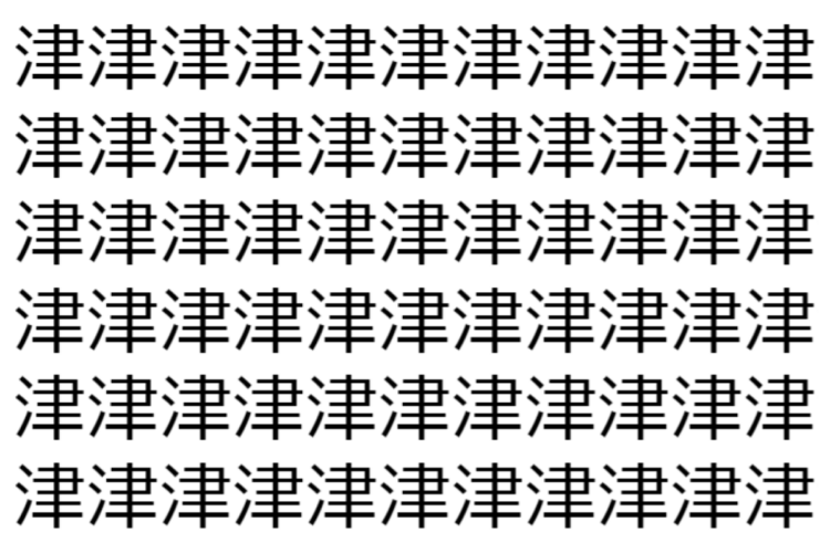 【脳トレ】「津」の中に紛れて1つ違う文字がある！？あなたは何秒で探し出せるかな？？【違う文字を探せ！】