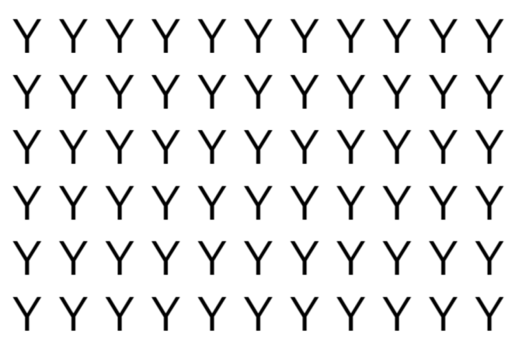 【脳トレ】「Y」の中に紛れて1つ違う文字がある！？あなたは何秒で探し出せるかな？？【違う文字を探せ！】