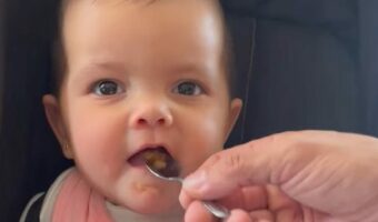はじめての離乳食!もぐもぐした赤ちゃんのお口に合うかな?【海外・動画】