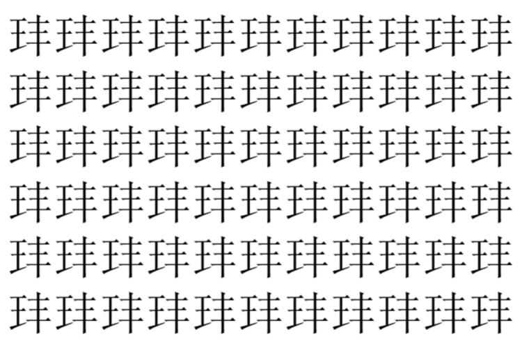 【脳トレ】「玤」の中に紛れて1つ違う文字がある！？あなたは何秒で探し出せるかな？？【違う文字を探せ！】