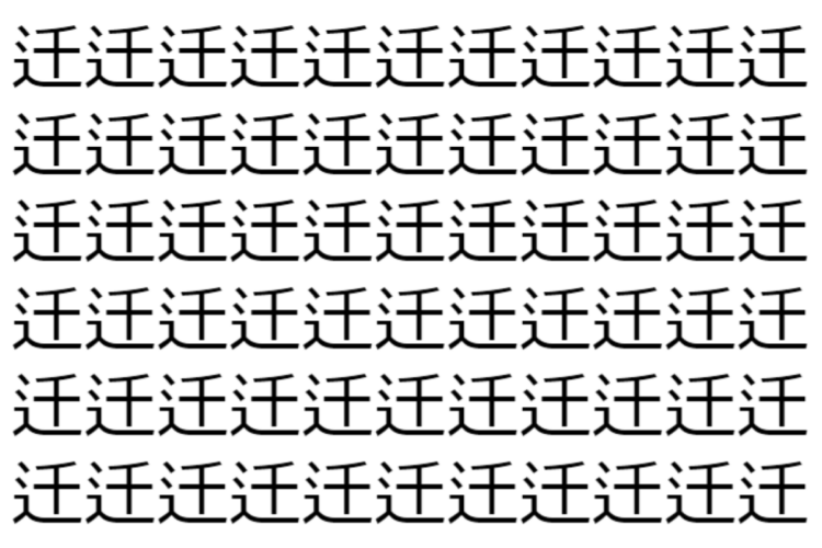 【脳トレ】「迁」の中に紛れて1つ違う文字がある！？あなたは何秒で探し出せるかな？？【違う文字を探せ！】