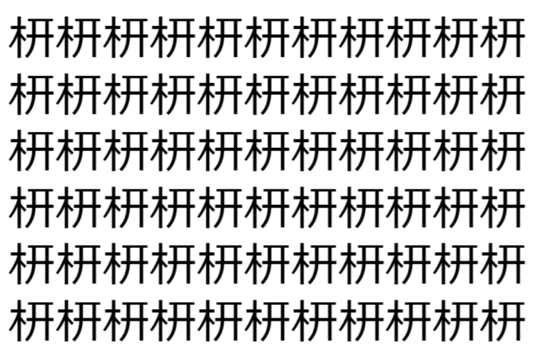 【脳トレ】「枅」の中に紛れて1つ違う文字がある！？あなたは何秒で探し出せるかな？？【違う文字を探せ！】