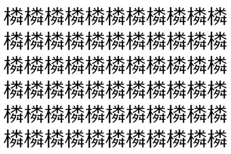 【脳トレ】「橉」の中に紛れて1つ違う文字がある！？あなたは何秒で探し出せるかな？？【違う文字を探せ！】