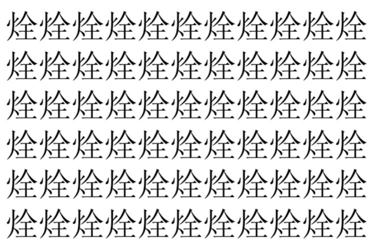 【脳トレ】「烇」の中に紛れて1つ違う文字がある！？あなたは何秒で探し出せるかな？？【違う文字を探せ！】
