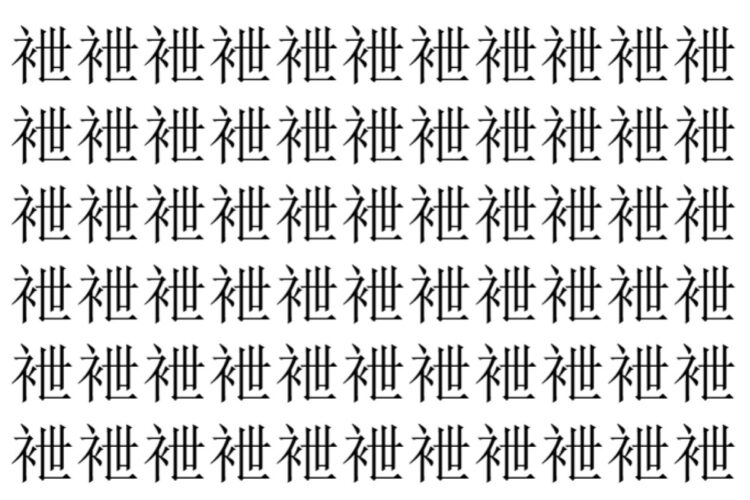 【脳トレ】「袣」の中に紛れて1つ違う文字がある！？あなたは何秒で探し出せるかな？？【違う文字を探せ！】