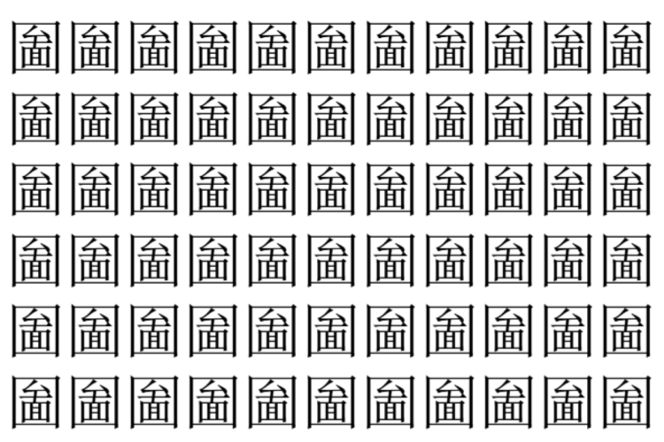【脳トレ】「圗」の中に紛れて1つ違う文字がある！？あなたは何秒で探し出せるかな？？【違う文字を探せ！】