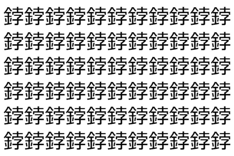 【脳トレ】「鋍」の中に紛れて1つ違う文字がある！？あなたは何秒で探し出せるかな？？【違う文字を探せ！】