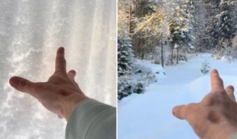 雪が窓を覆う高さまで積もっているのかと思いきや・・。触れた瞬間、絶景が広がった!?【海外・動画】