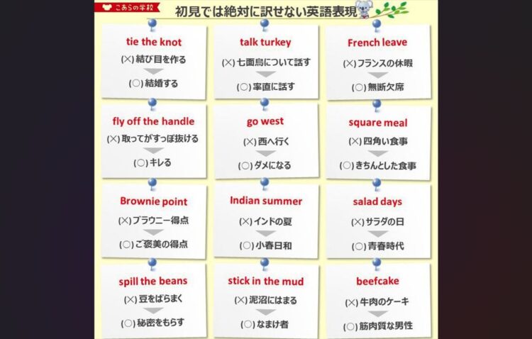 初見では絶対に訳せない英語表現に反響！「こういう表現は覚えておきたい」「初めて見るものばかり」