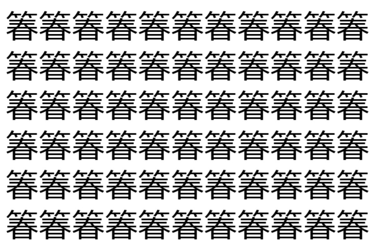 【脳トレ】「箺」の中に紛れて1つ違う文字がある!?あなたは何秒で探し出せるかな??【違う文字を探せ!】