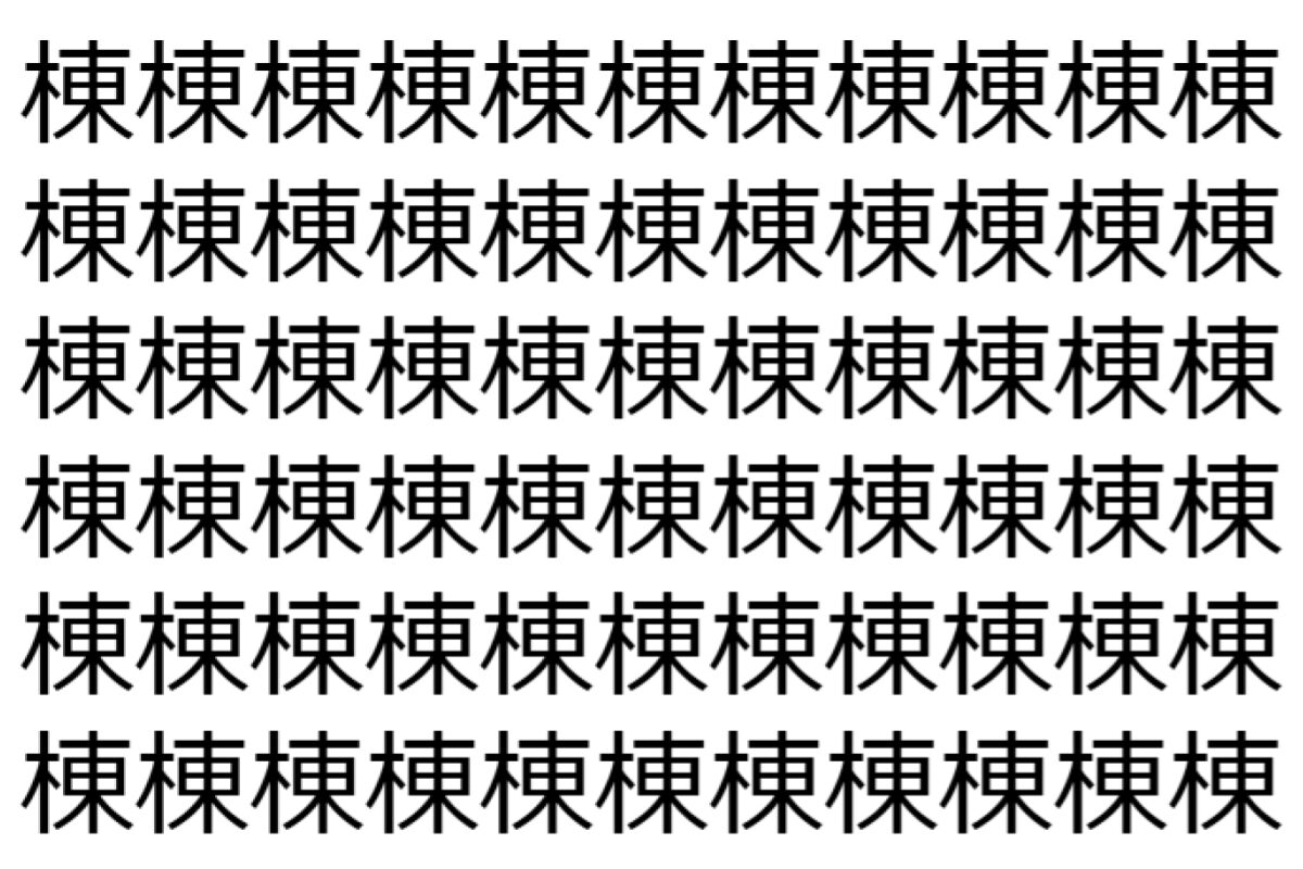 【脳トレ】「棟」の中に紛れて1つ違う文字がある!?あなたは何秒で探し出せるかな??【違う文字を探せ!】