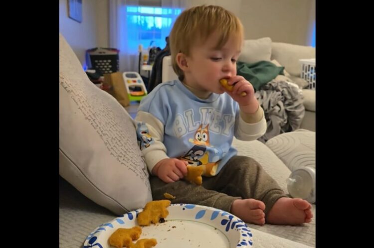 おねむだけどモグモグするのも止まらない・・。睡魔と戦いながらナゲットを頬張り続ける男の子【アメリカ・動画】