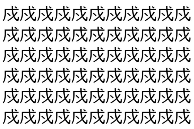 【脳トレ】「戍」の中に紛れて1つ違う文字がある！？あなたは何秒で探し出せるかな？？【違う文字を探せ！】