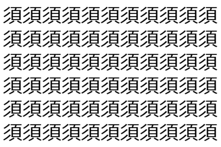 【脳トレ】「須」の中に紛れて1つ違う文字がある！？あなたは何秒で探し出せるかな？？【違う文字を探せ！】