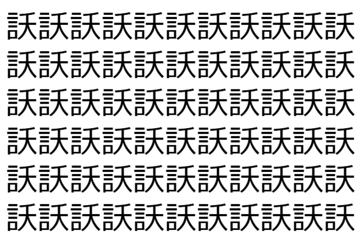 【脳トレ】「訞」の中に紛れて1つ違う文字がある!?あなたは何秒で探し出せるかな??【違う文字を探せ!】