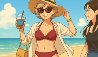 義母のボディアピールが止まらない!海辺で炸裂した“マウントビキニ”