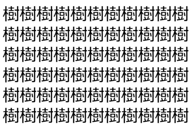【脳トレ】「樹」の中に紛れて1つ違う文字がある！？あなたは何秒で探し出せるかな？？【違う文字を探せ！】