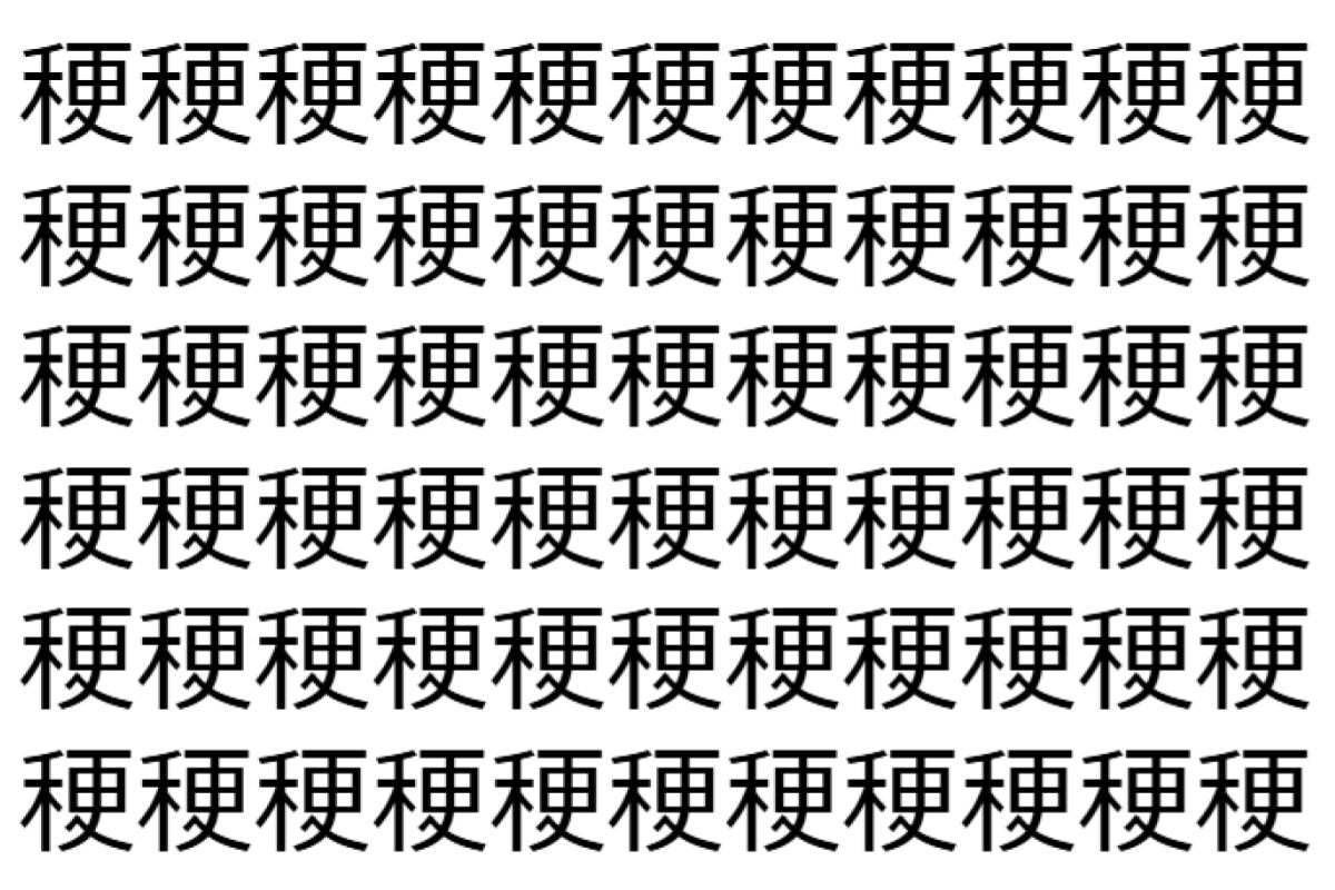 【脳トレ】「稉」の中に紛れて1つ違う文字がある!?あなたは何秒で探し出せるかな??【違う文字を探せ!】