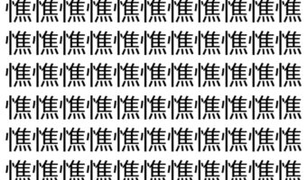 【脳トレ】「憔」の中に紛れて1つ違う文字がある!?あなたは何秒で探し出せるかな??【違う文字を探せ!】