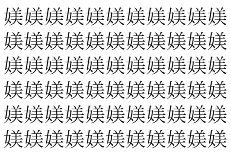 【脳トレ】「媄」の中に紛れて1つ違う文字がある！？あなたは何秒で探し出せるかな？？【違う文字を探せ！】