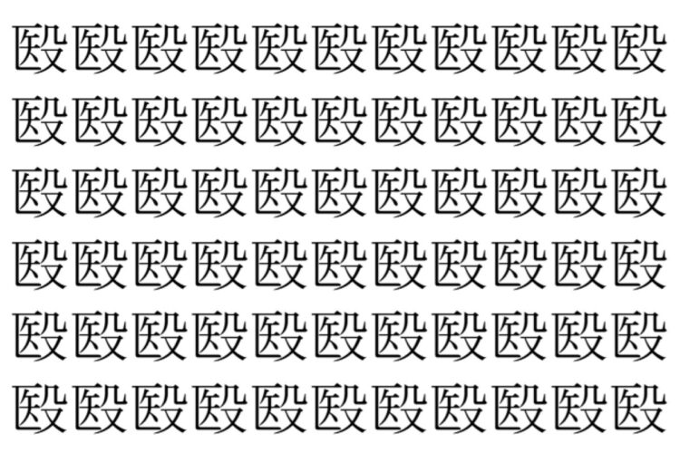 【脳トレ】「殹」の中に紛れて1つ違う文字がある！？あなたは何秒で探し出せるかな？？【違う文字を探せ！】