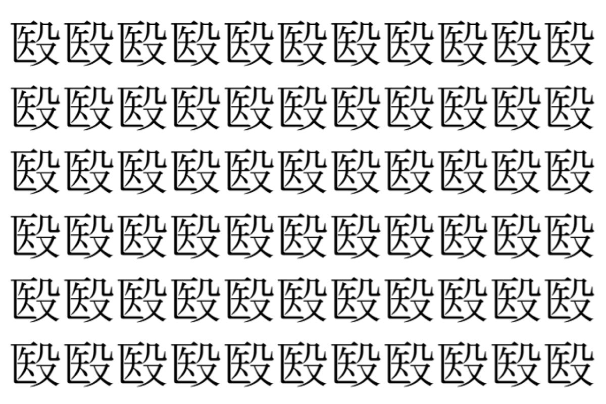 【脳トレ】「殹」の中に紛れて1つ違う文字がある!?あなたは何秒で探し出せるかな??【違う文字を探せ!】