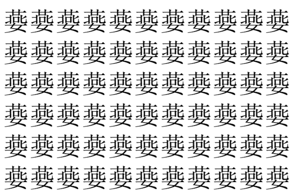 【脳トレ】「嬊」の中に紛れて1つ違う文字がある!?あなたは何秒で探し出せるかな??【違う文字を探せ!】