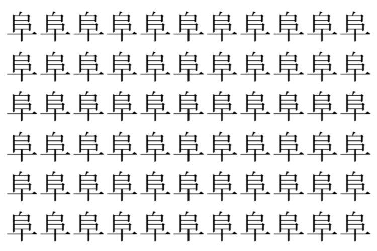 【脳トレ】「阜」の中に紛れて1つ違う文字がある！？あなたは何秒で探し出せるかな？？【違う文字を探せ！】