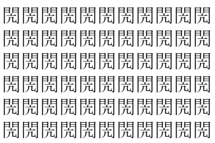 【脳トレ】「閌」の中に紛れて1つ違う文字がある！？あなたは何秒で探し出せるかな？？【違う文字を探せ！】