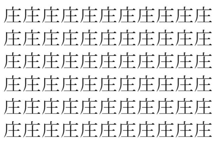 【脳トレ】「庄」の中に紛れて1つ違う文字がある！？あなたは何秒で探し出せるかな？？【違う文字を探せ！】