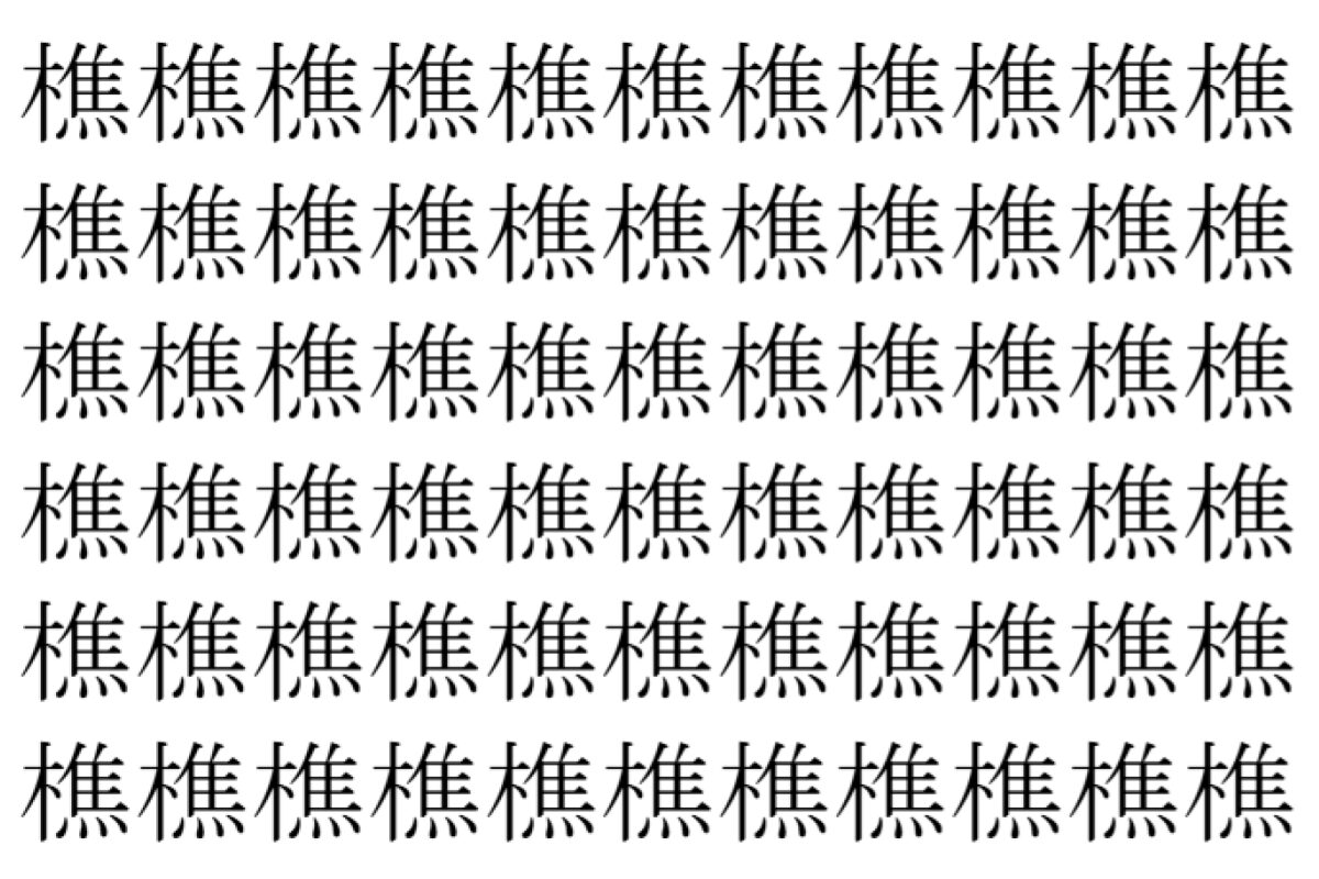 【脳トレ】「樵」の中に紛れて1つ違う文字がある!?あなたは何秒で探し出せるかな??【違う文字を探せ!】