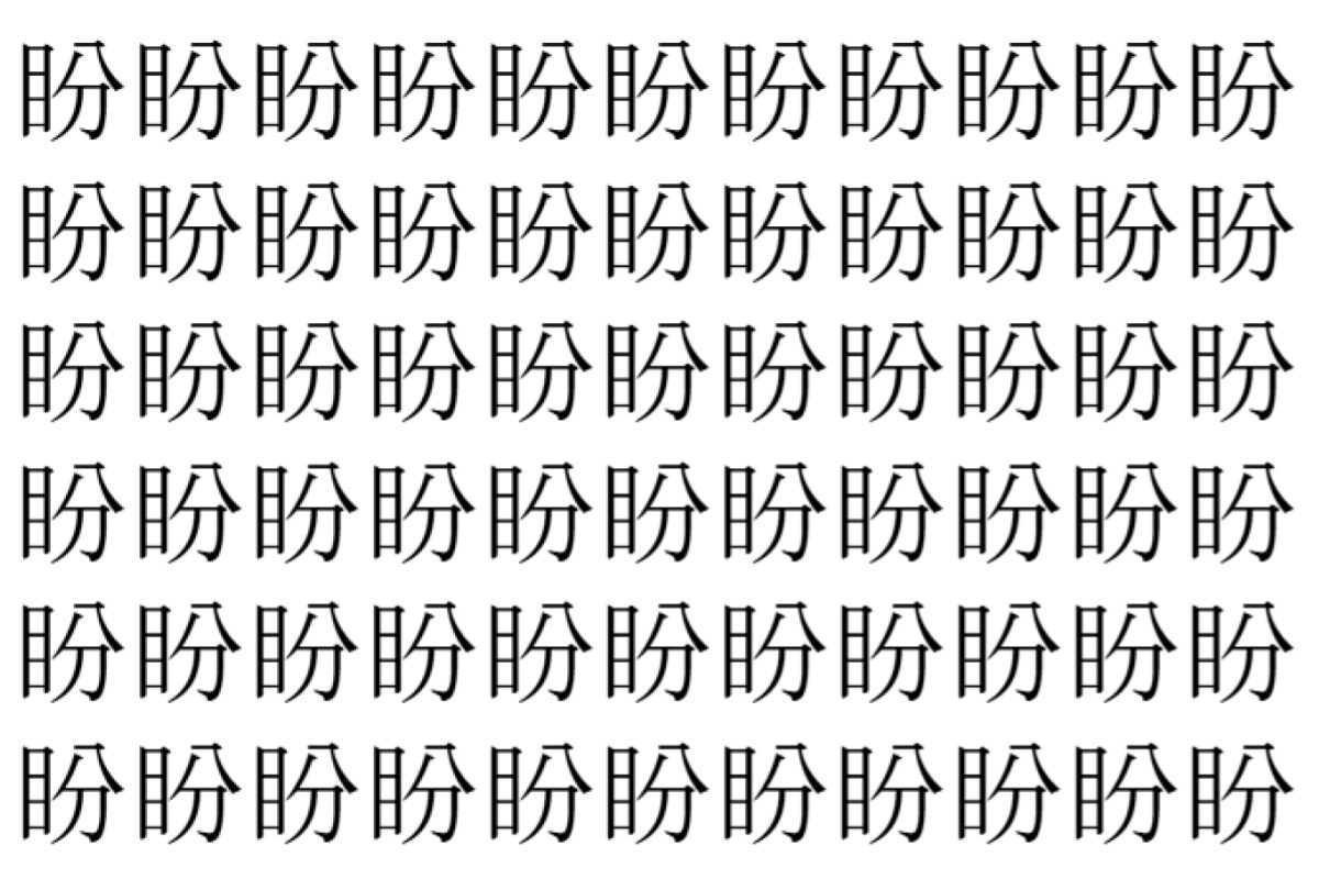 【脳トレ】「盼」の中に紛れて1つ違う文字がある!?あなたは何秒で探し出せるかな??【違う文字を探せ!】