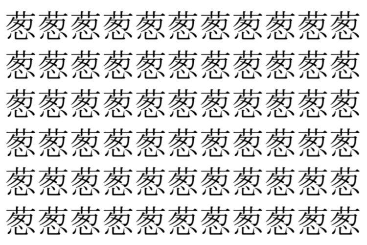【脳トレ】「葱」の中に紛れて1つ違う文字がある！？あなたは何秒で探し出せるかな？？【違う文字を探せ！】