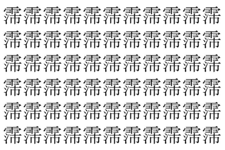 【脳トレ】「霈」の中に紛れて1つ違う文字がある！？あなたは何秒で探し出せるかな？？【違う文字を探せ！】