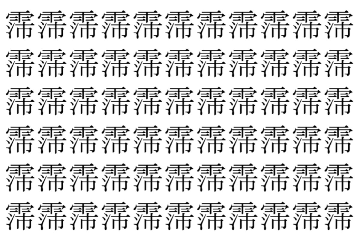 【脳トレ】「霈」の中に紛れて1つ違う文字がある！？あなたは何秒で探し出せるかな？？【違う文字を探せ！】