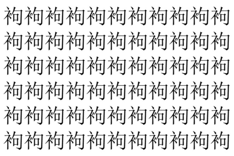 【脳トレ】「袧」の中に紛れて1つ違う文字がある！？あなたは何秒で探し出せるかな？？【違う文字を探せ！】
