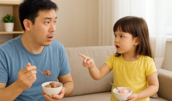 キッチンで主人と娘が揉めている!?娘の放った正論に思わず笑っちゃいました