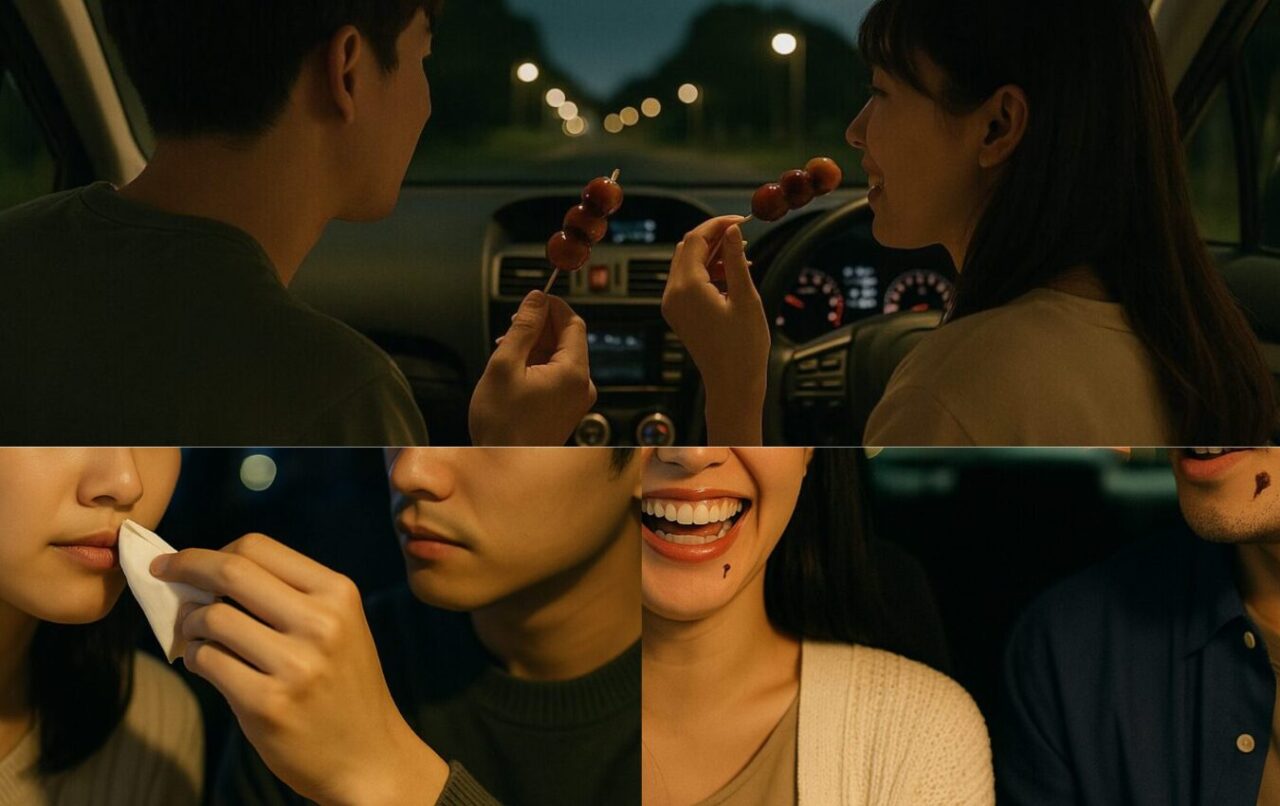 お月見デートの帰り、車内で甘い団子プレイが始まった!?