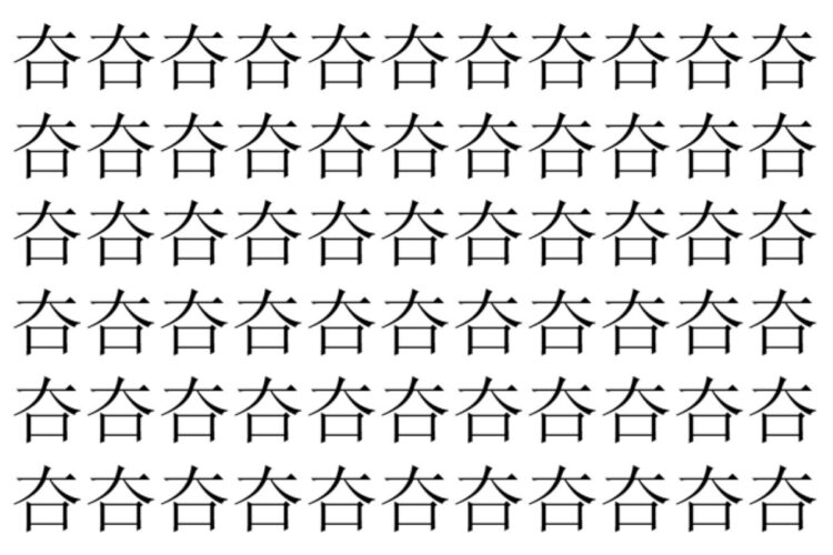 【脳トレ】「夻」の中に紛れて1つ違う文字がある！？あなたは何秒で探し出せるかな？？【違う文字を探せ！】
