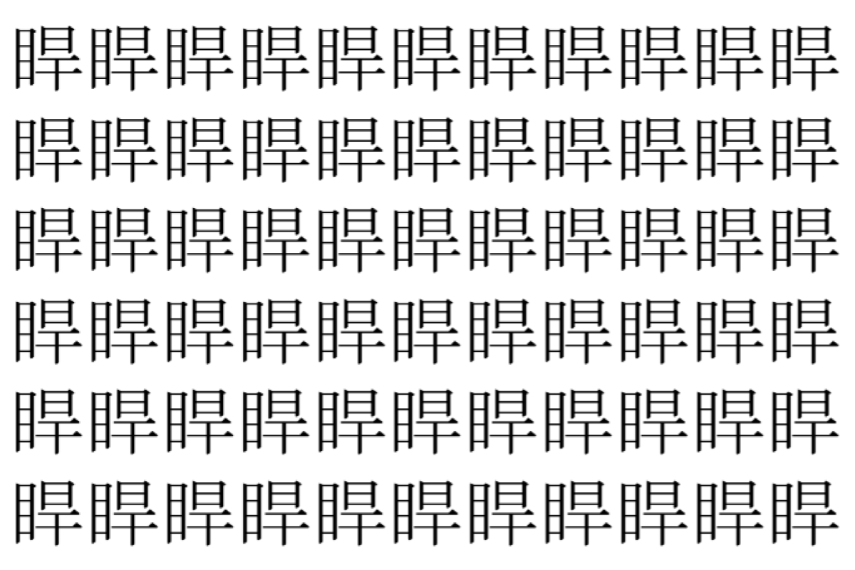 【脳トレ】「睅」の中に紛れて1つ違う文字がある!?あなたは何秒で探し出せるかな??【違う文字を探せ!】