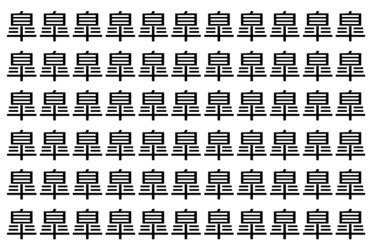 【脳トレ】「臯」の中に紛れて1つ違う文字がある!?あなたは何秒で探し出せるかな??【違う文字を探せ!】