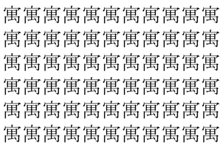 【脳トレ】「寓」の中に紛れて1つ違う文字がある！？あなたは何秒で探し出せるかな？？【違う文字を探せ！】