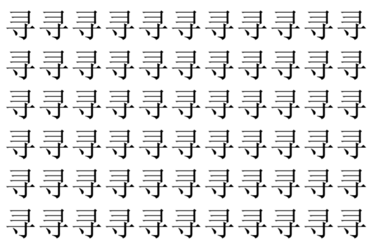 【脳トレ】「寻」の中に紛れて1つ違う文字がある！？あなたは何秒で探し出せるかな？？【違う文字を探せ！】