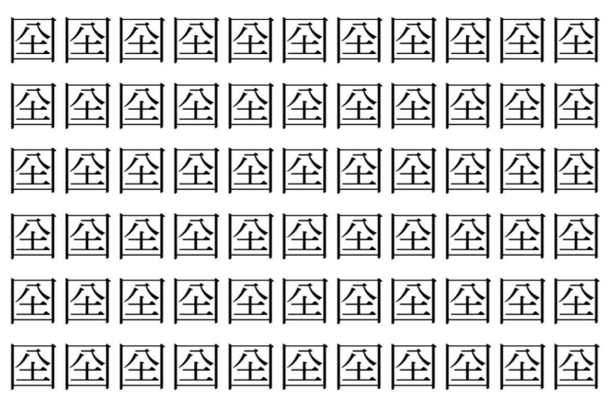 【脳トレ】「囶」の中に紛れて1つ違う文字がある！？あなたは何秒で探し出せるかな？？【違う文字を探せ！】