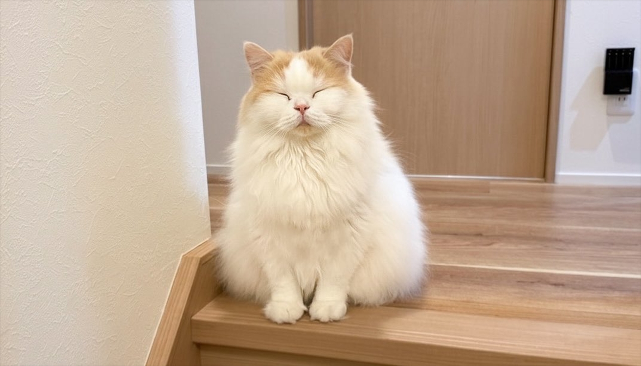 ネコが寝ぼけながらもお出迎え！帰宅した時の光景が話題に「かわいい！置き物みたい！」「縁起の良い顔でのお出迎え」