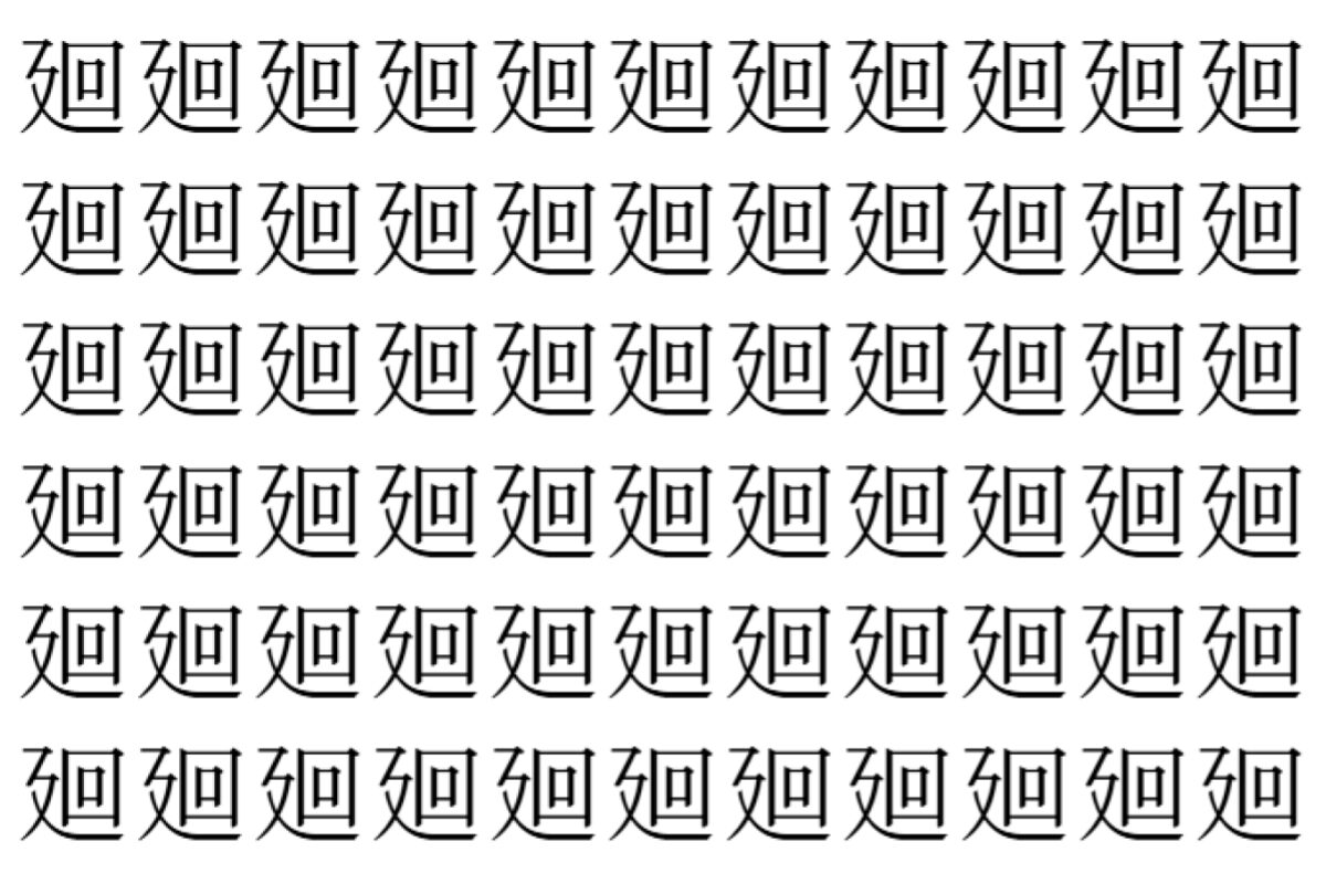 【脳トレ】「廻」の中に紛れて1つ違う文字がある!?あなたは何秒で探し出せるかな??【違う文字を探せ!】