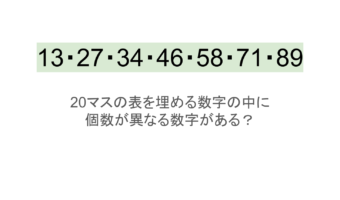 【脳トレ】5×4の表に書かれた7種の数字「13・27・34・46・58・71・89」。他の数字は3つずつ表を埋めているのに・・1種だけ2つしかない！？その数字はどれだ？？