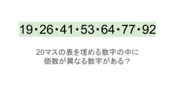 【脳トレ】5×4の表に書かれた7種の数字「19・26・41・53・64・77・92」。他の数字は3つずつ表を埋めているのに・・1種だけ2つしかない！？その数字はどれだ？？